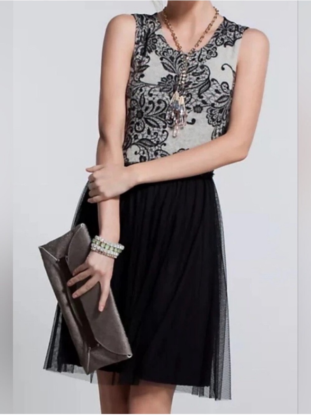 Anthropologie Weston Wear Black/Grey "Flocked Sable" Tulle Dress S